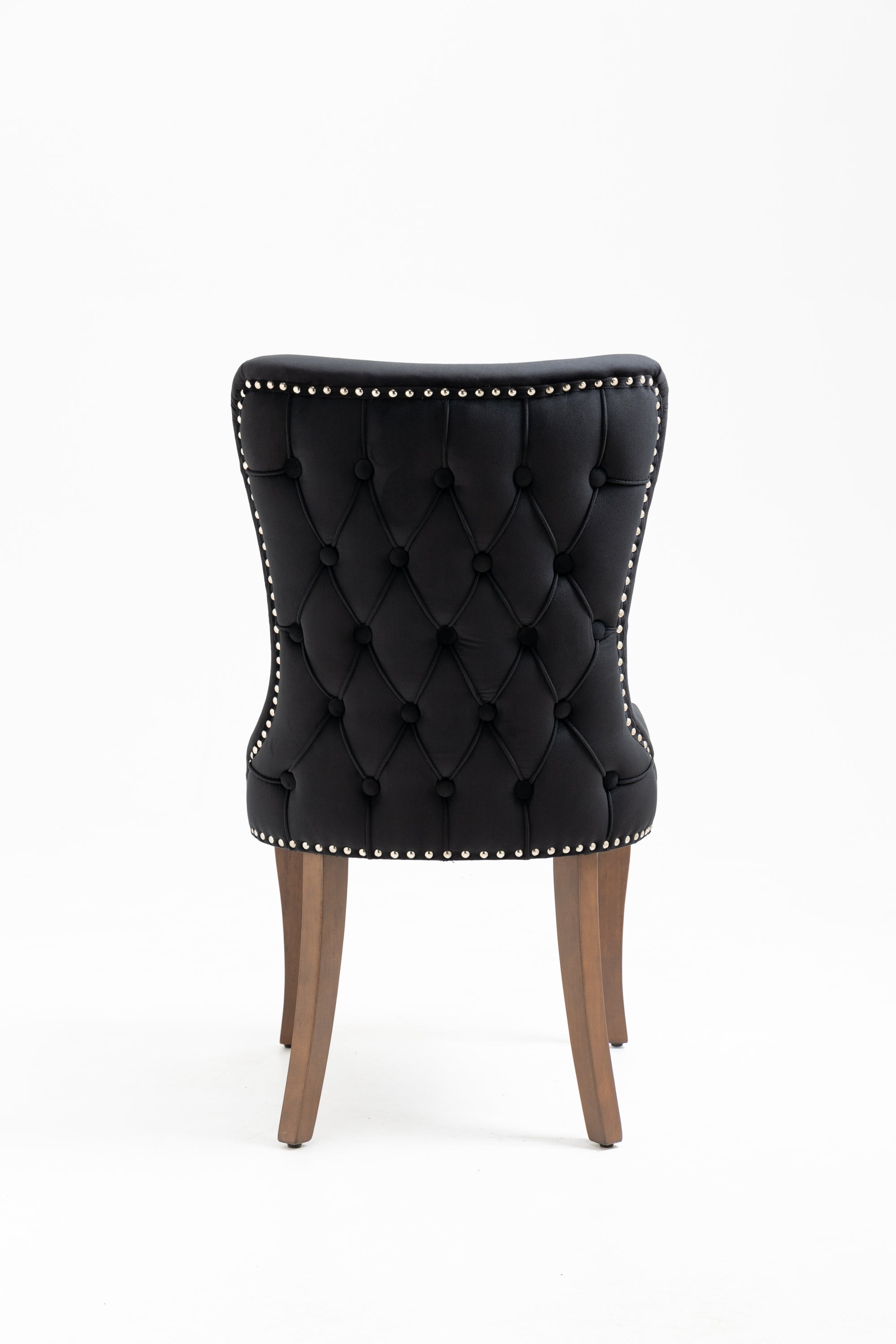 Velvet Upholstered Dining Chairs with Designed Back and Nailhead trim and Solid Wood Legs (Set of 2) - Black