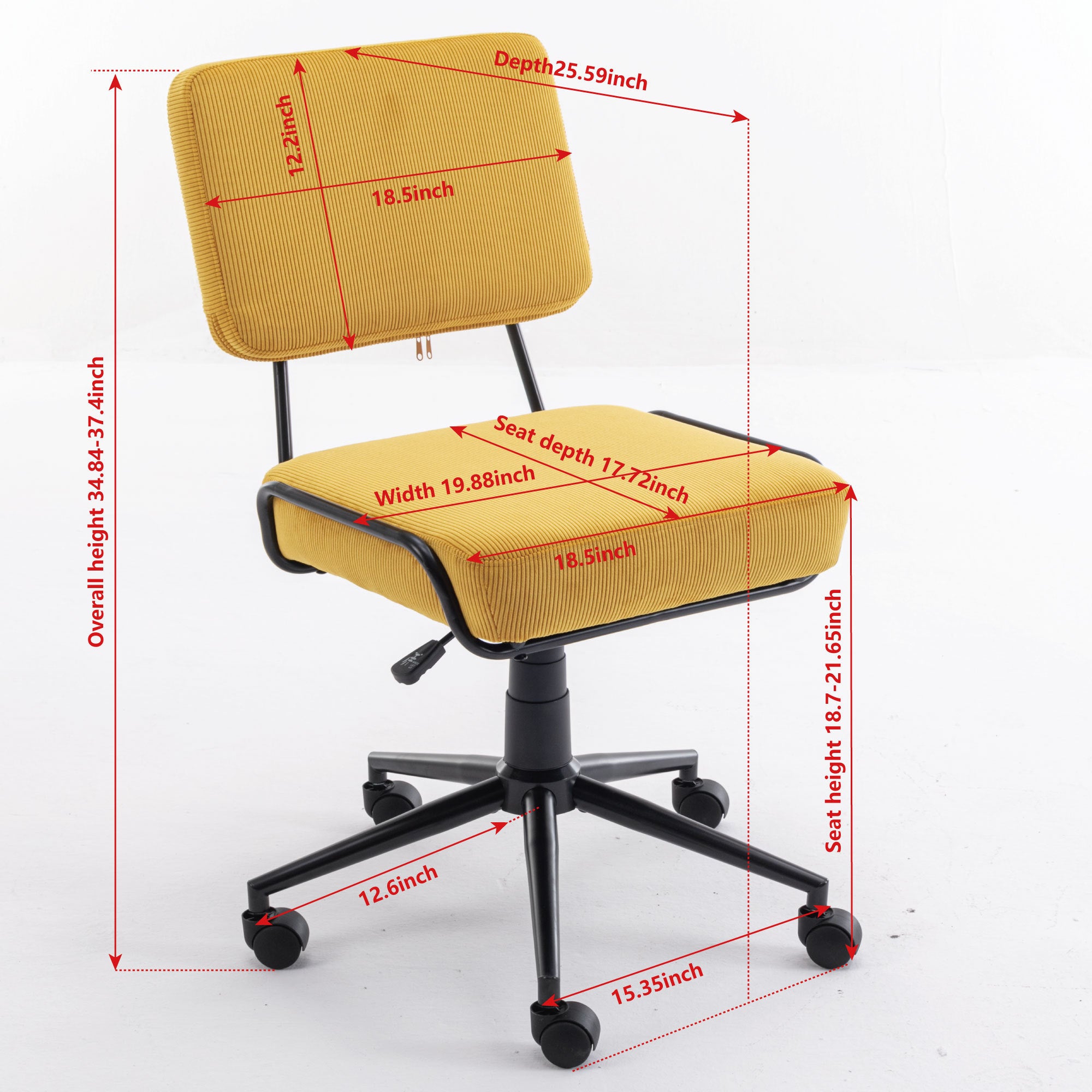 Corduroy Desk Chair Home Office Adjustable Height - White