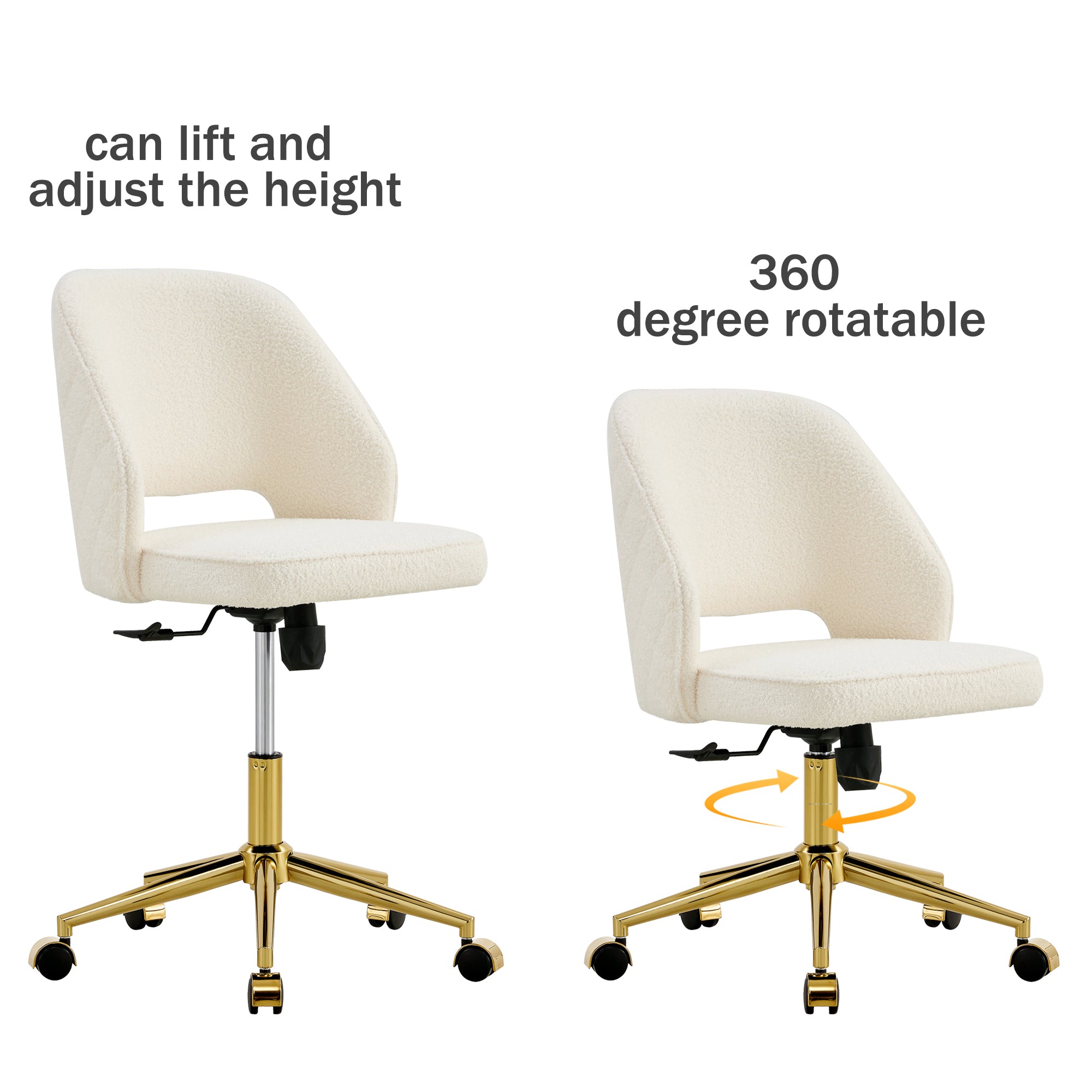 Modern Swivel Teddy Velvet Office Chairs, Adjustable 360 °- White