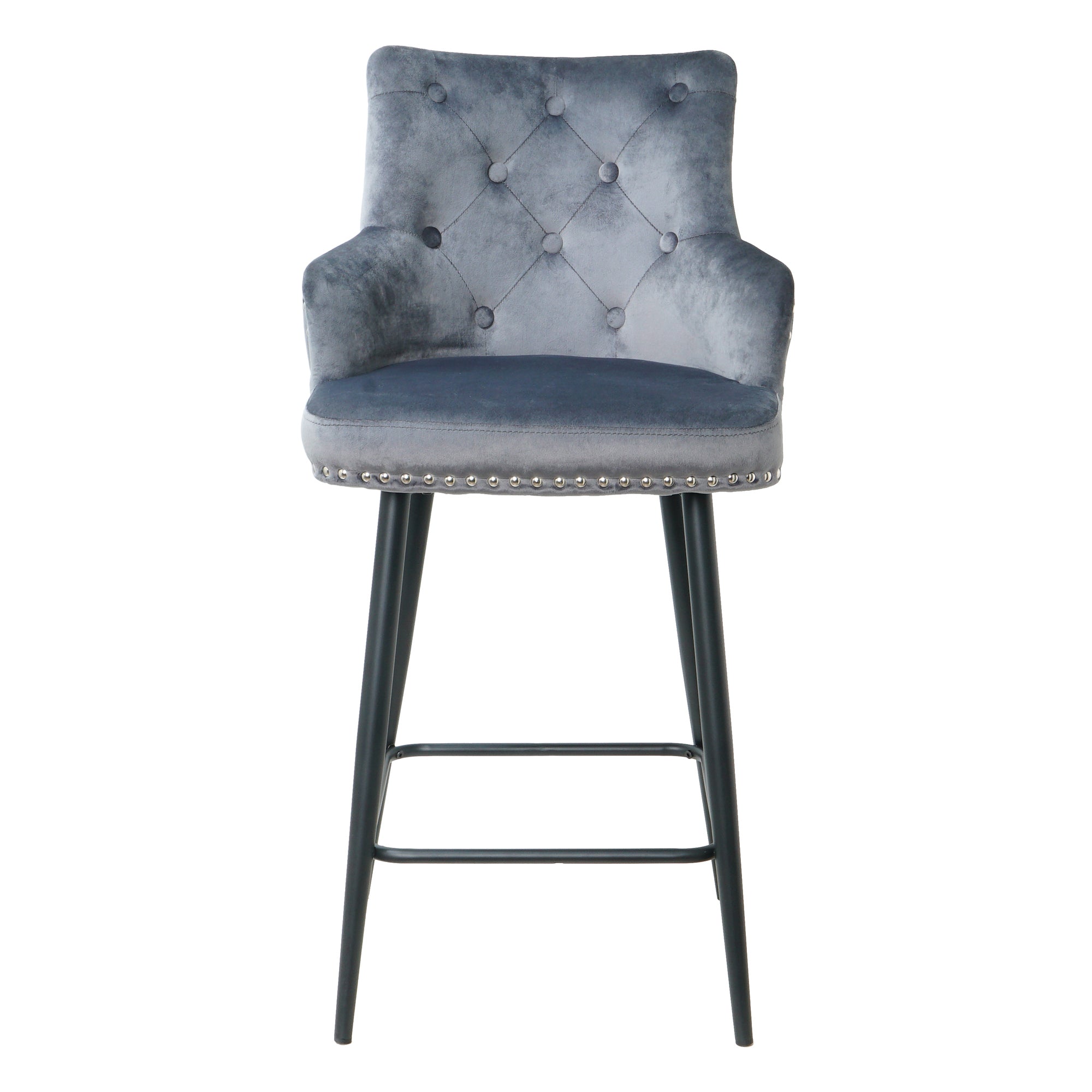 Modern Bar Chair with Armrests and Footrests (Set of 2) - Dark Grey