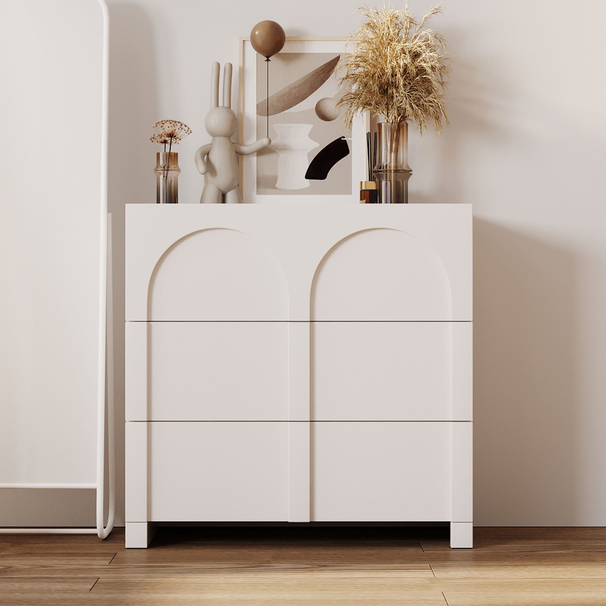 Modern Style Three-Drawer Chest Sideboard Cabinet Ample Storage Spaces  - Half Gloss White