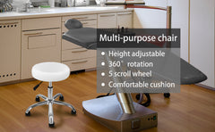 Round Stool Chair with Wheels Height Adjustable - White