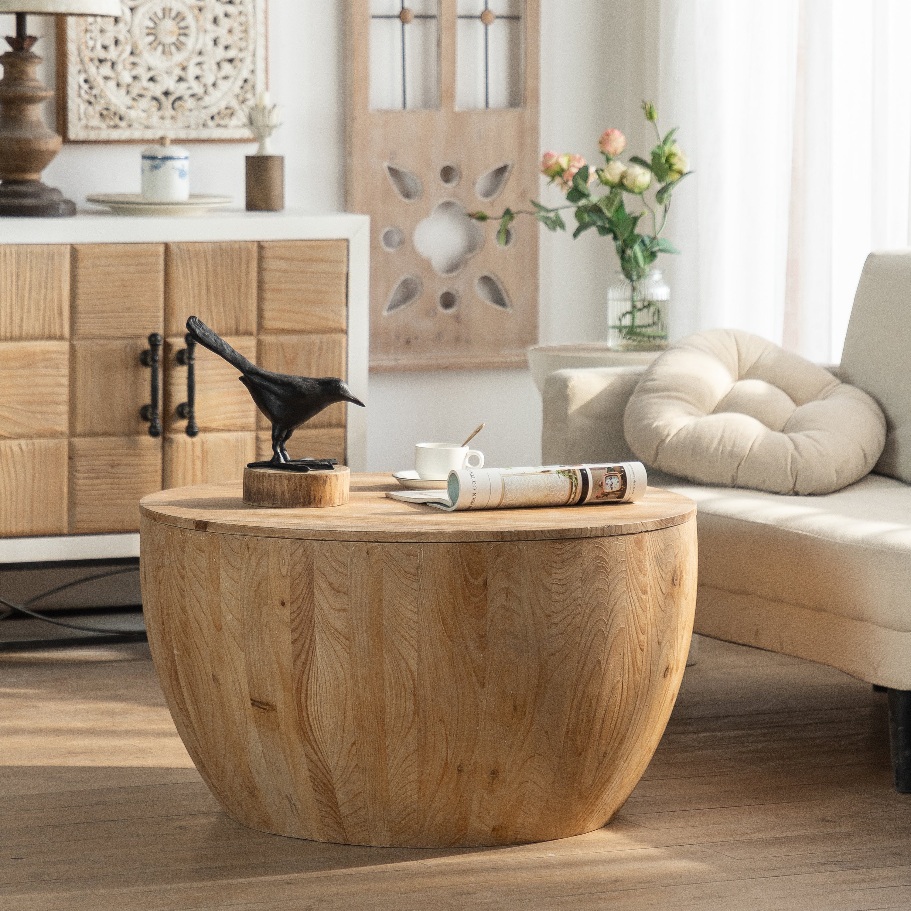 31.50"Vintage Style Bucket Shaped Coffee Table - Natural