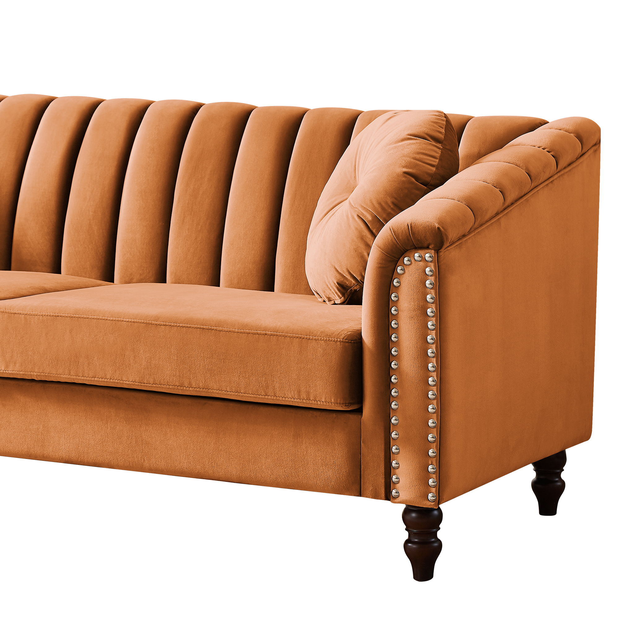 Modern Camel Velvet Upholstered Sofa Couch, 3 Seat Tufted Back