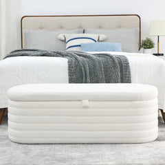 Storage Ottoman Bench Upholstered Fabric Storage - White Teddy