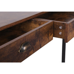 Industrial Grained Wooden Computer Desk with 2 Drawers - Brown and Black