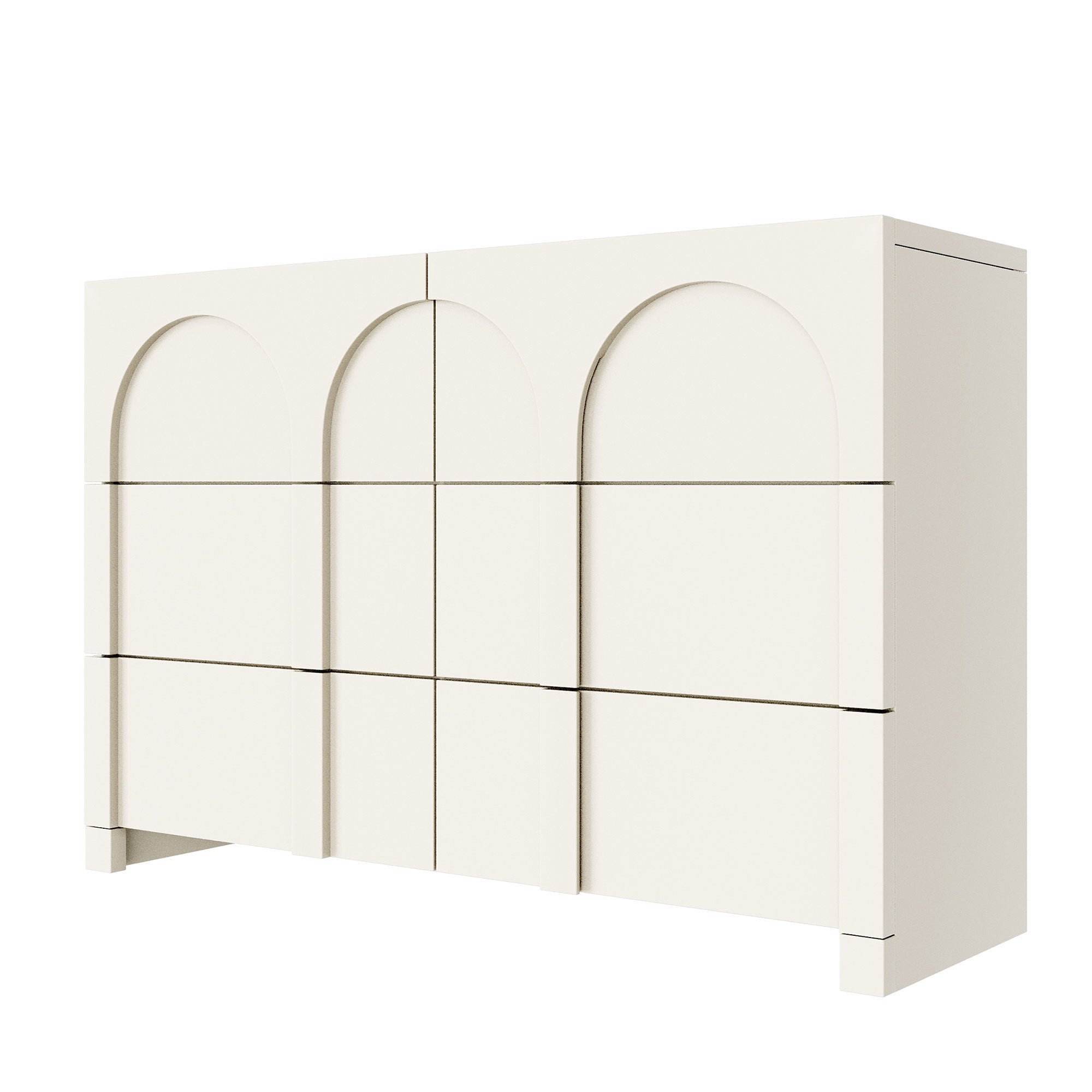 Modern Style Six-Drawer Dresser Sideboard Cabinet Ample Storage Spaces - Half Gloss White