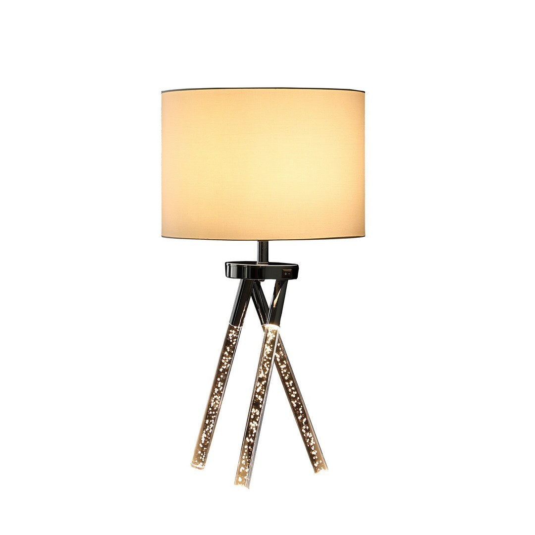 26.25" In Mid Century Led Acrylic Tapered Legs Silver Metal Table Lamp