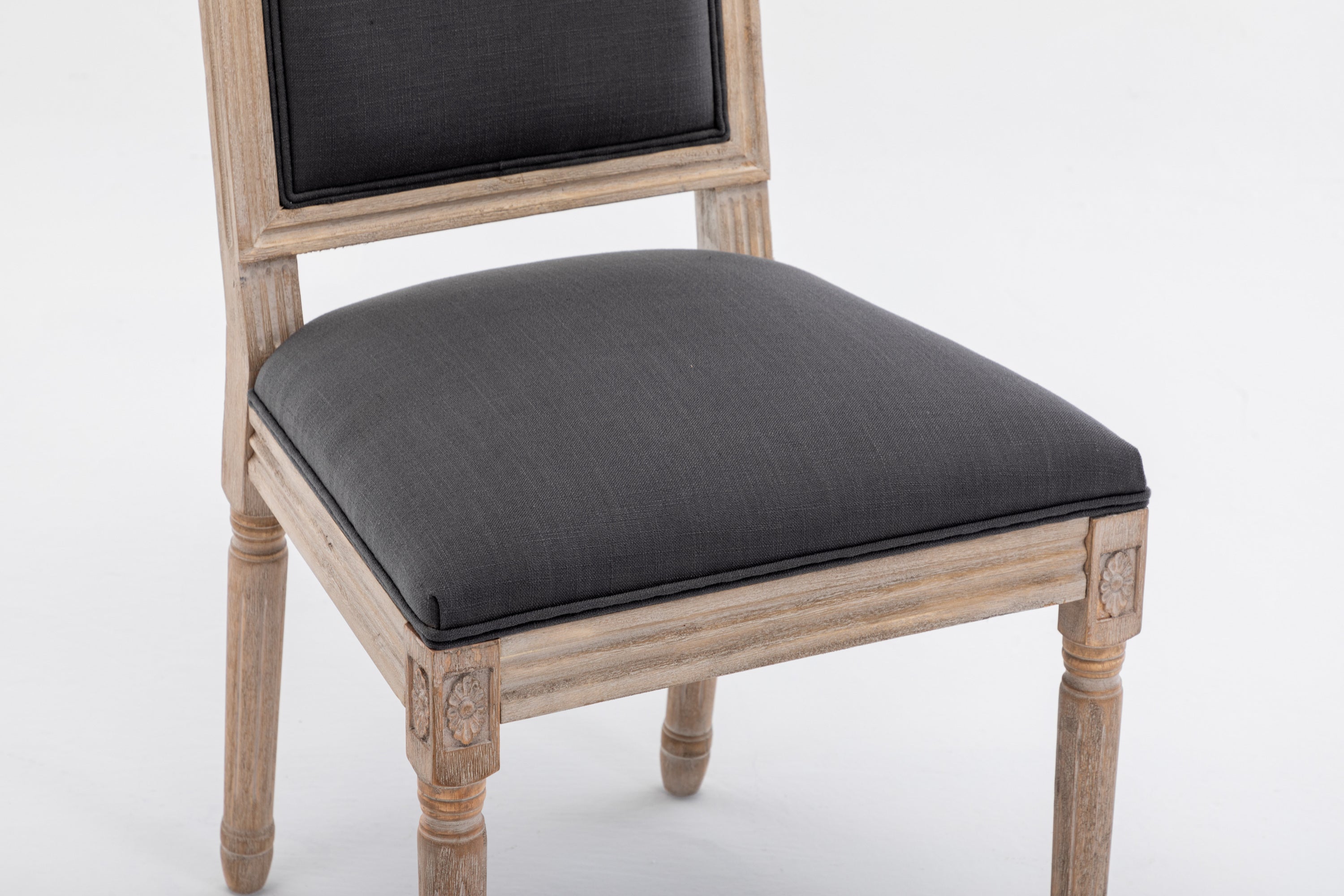 French Style Antique Painting Linen Back Dining Chair (Set of 2) - Grey