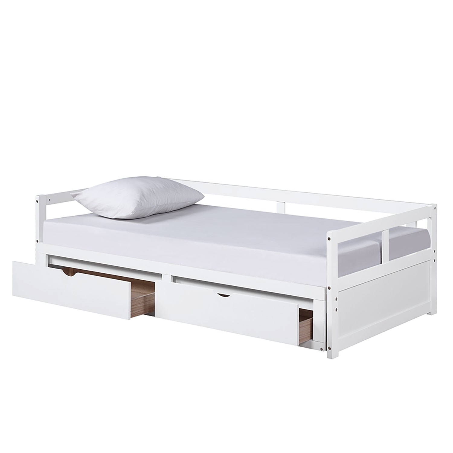 Extendable  Daybed with Trundle Bed and Two Storage Drawers - White