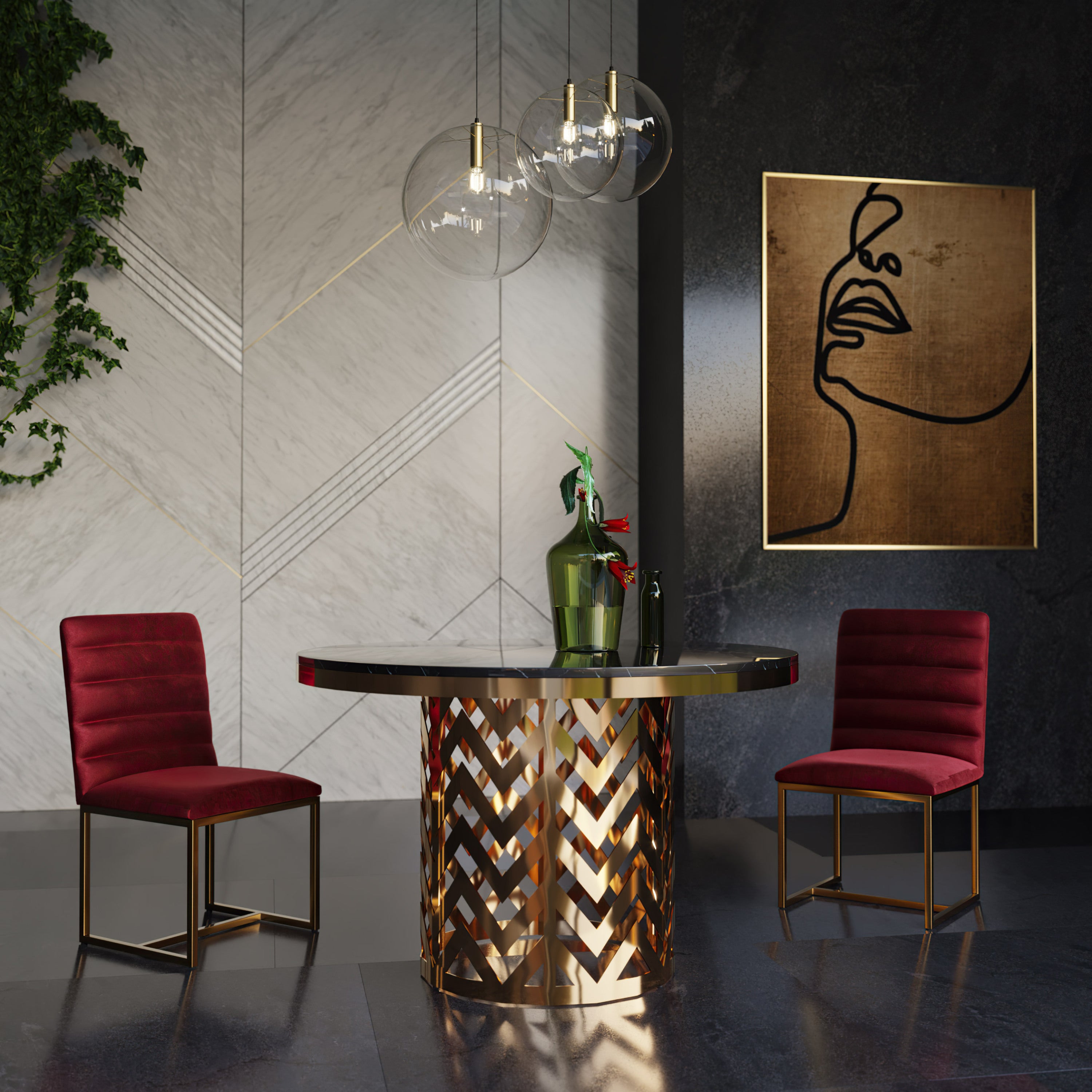 Modern Red & Brush Gold Dining Chair (Set of 2) - Red
