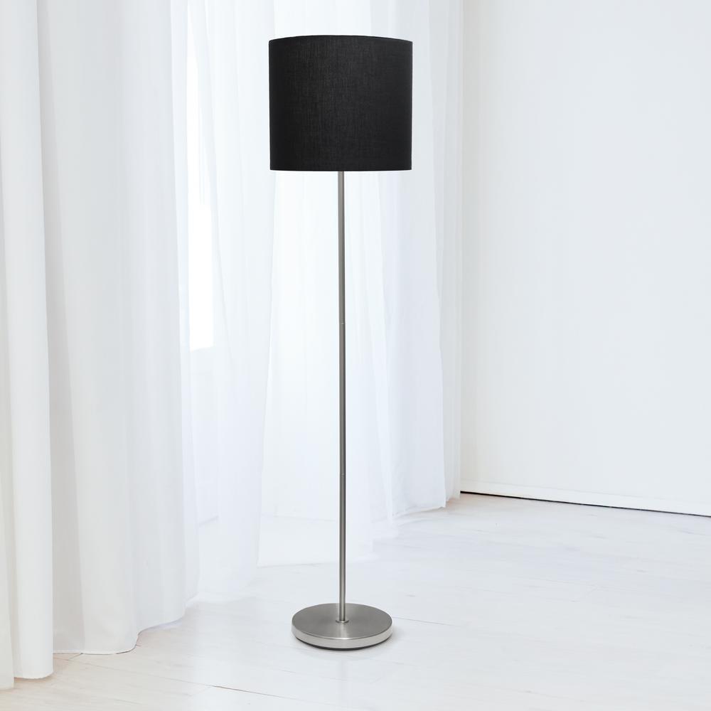 Brushed Nickel Drum Shade Floor Lamp - Black