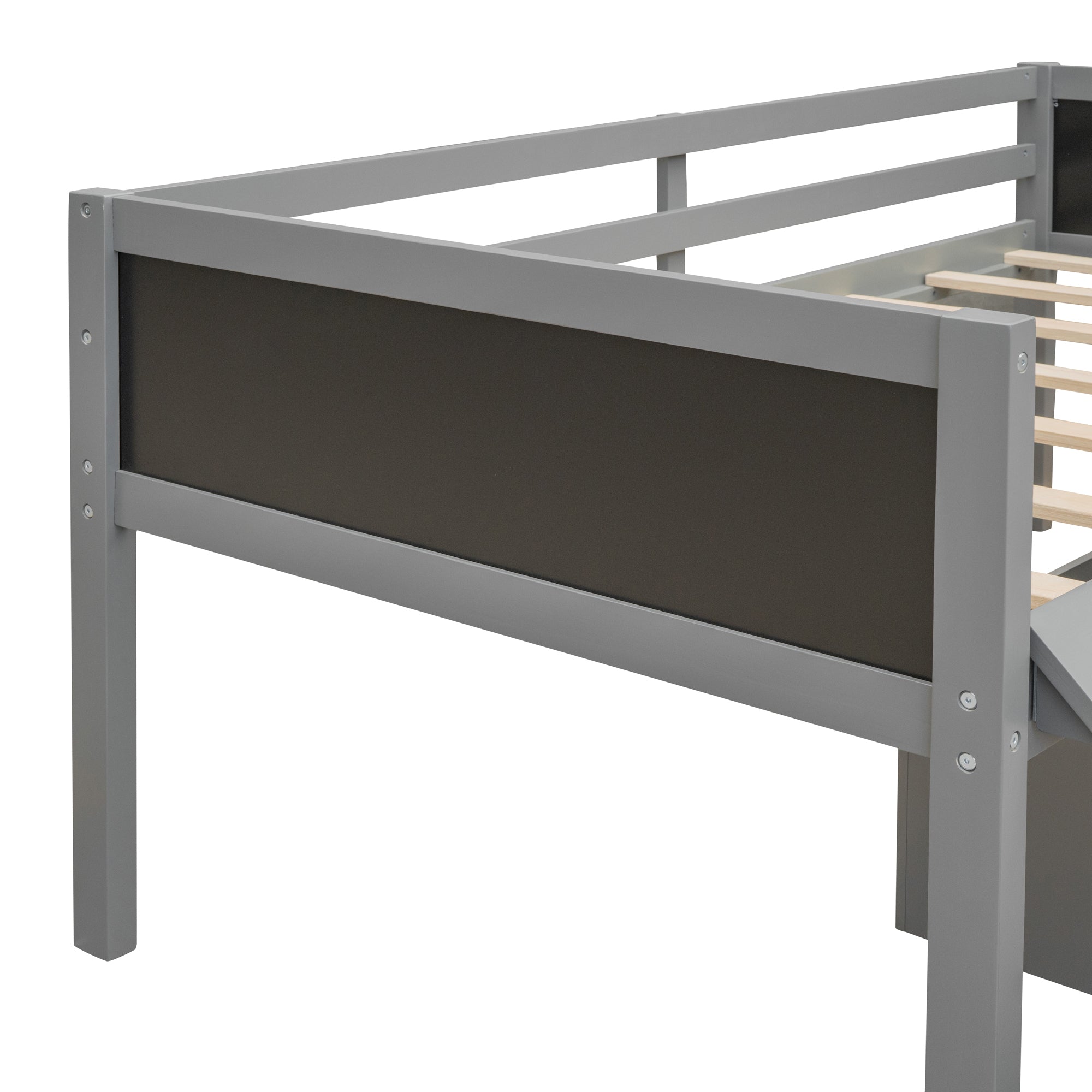 Twin size Loft Wood Bed with Two Storage Boxes - Gray