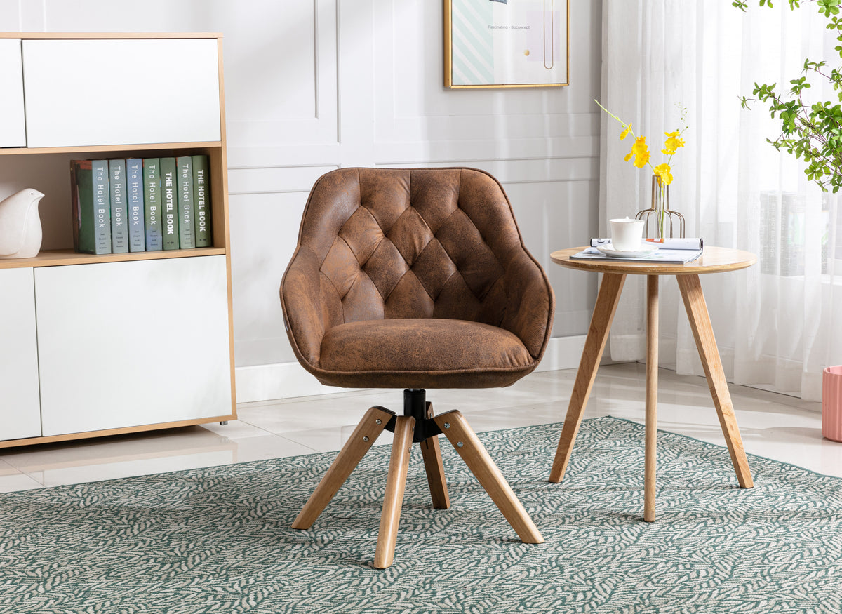 Solid Wood Tufted Upholstered Armless Chair - Coffee Brown