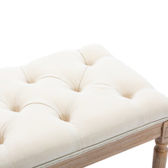 French Bench Upholstered with Ruberwood Legs for Bedroom/Entry/Hallway - Beige