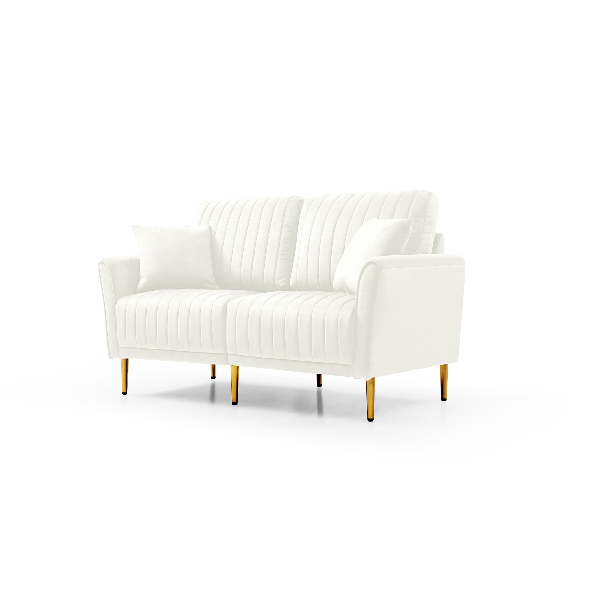 Set of 2 Couches 2-Piece Cream Velvet Upholstered Living Room Sofa, Including 2-Seater Sofa and Loveseat with Four Throw Pillows and Metal legs