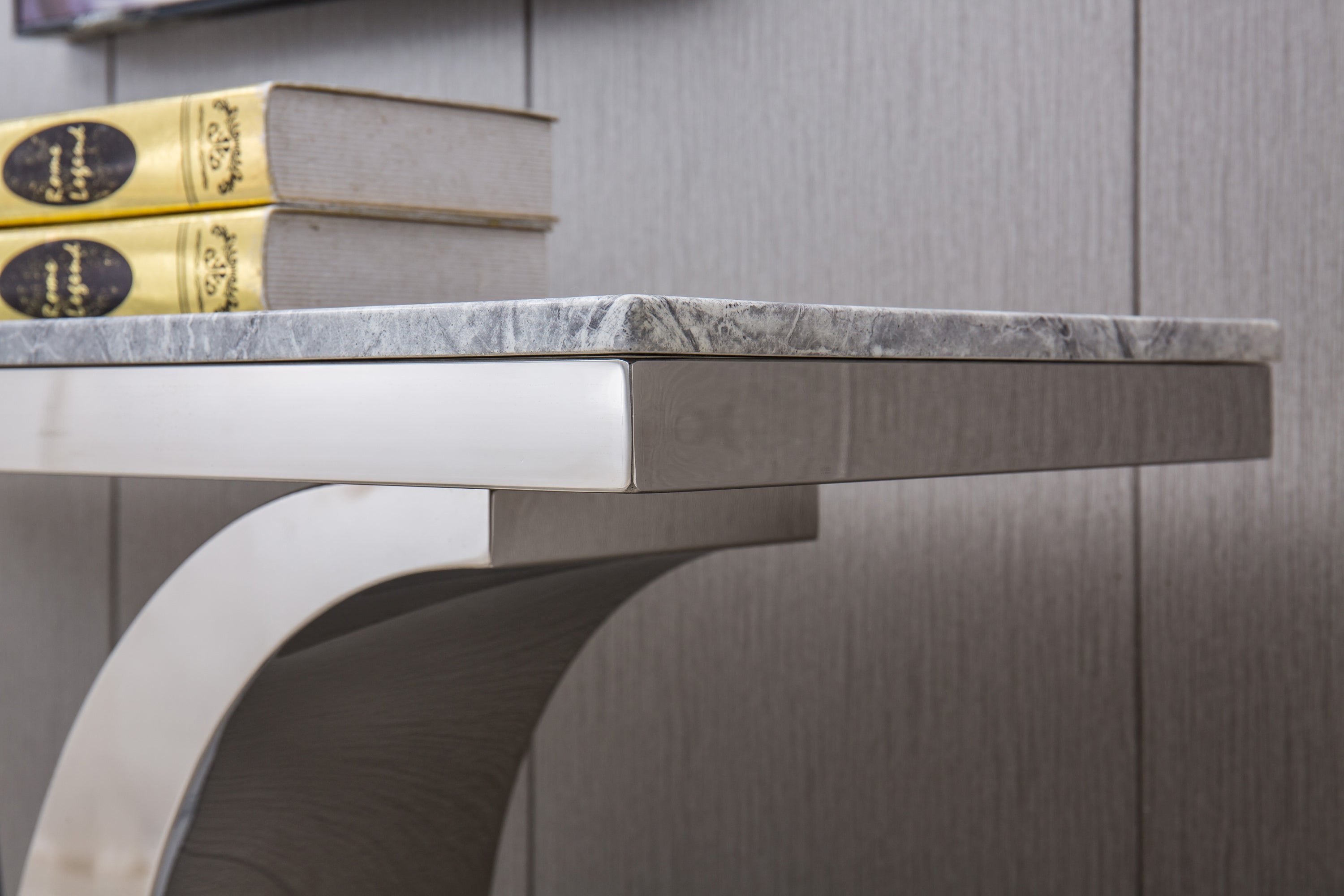 Modern Rectangular Marble Console Table Stainless Steel Base with Silver Mirrored Finish