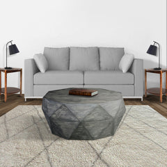 34 Inch Handcrafted Mango Wood Coffee Table Drum Shape - Rustic Gray
