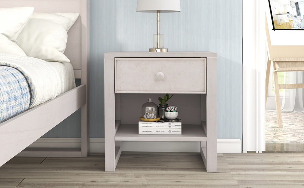 Wooden Nightstand with a Drawer and an Open Storage - Antique White