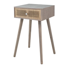 27"Tall Storage Cabinet with Natural Rattan Decorated Drawer Bedside Console Table with Grey Finished Surface