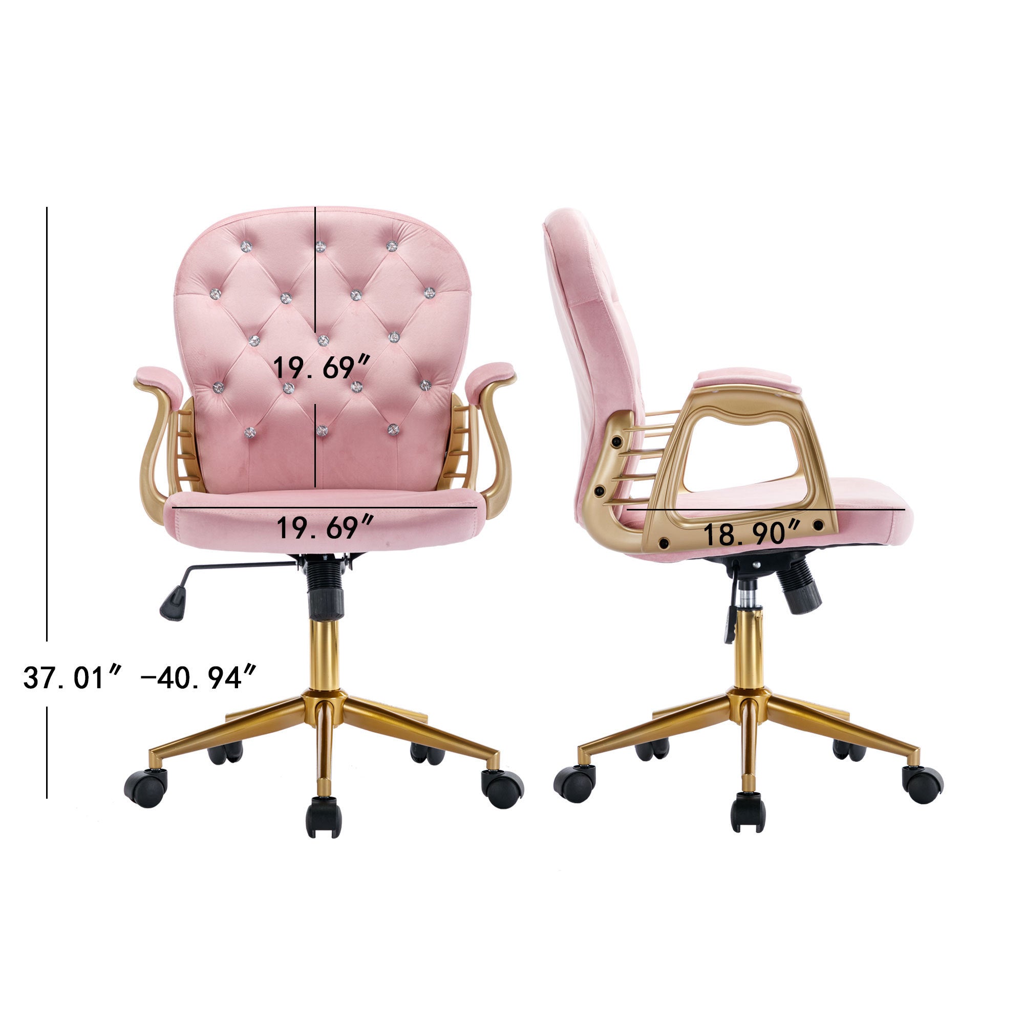 Velvet Home Office Chair with Wheels - Pink