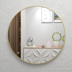 MAICOSY 31.5" Large Gold Round Wall Mounted Mirror Vanity Bedroom Bathroom Decor