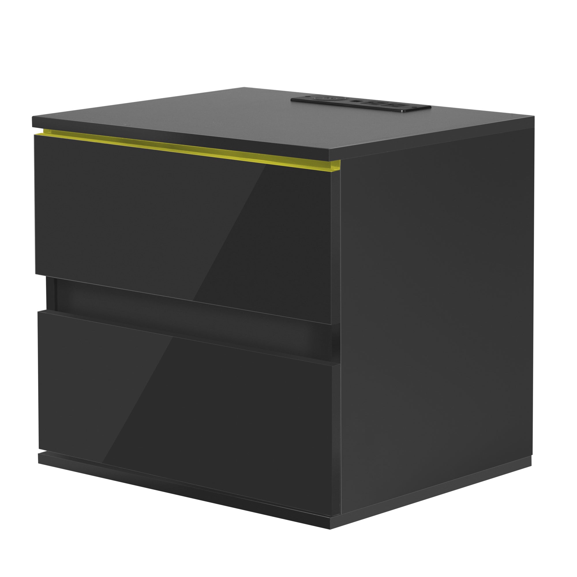 Nightstand with 2 Drawers, USB Charging Ports, Wireless Charging and Remote Control LED Light - Black