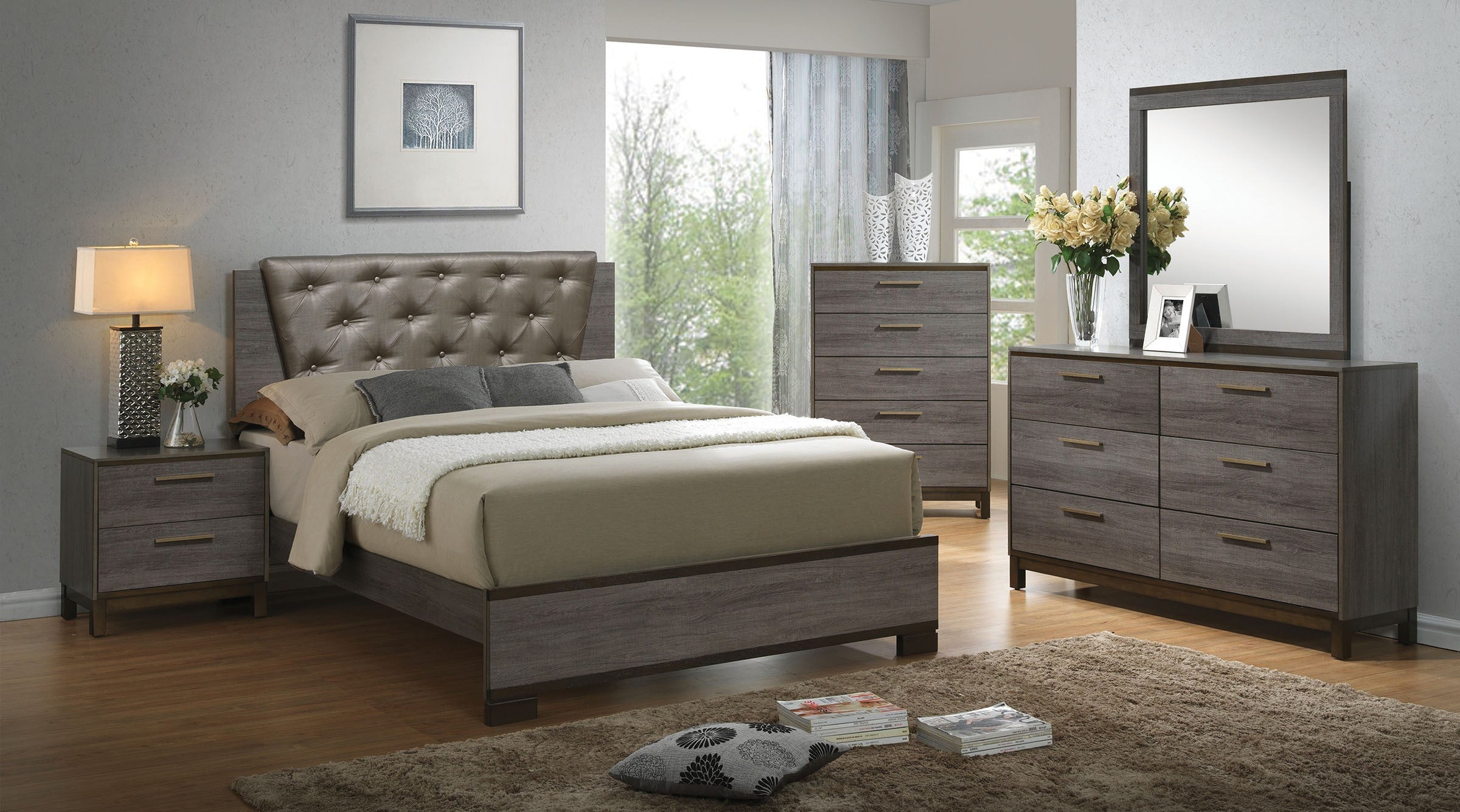 Contemporary Nightstand Two Tone Antique Gray