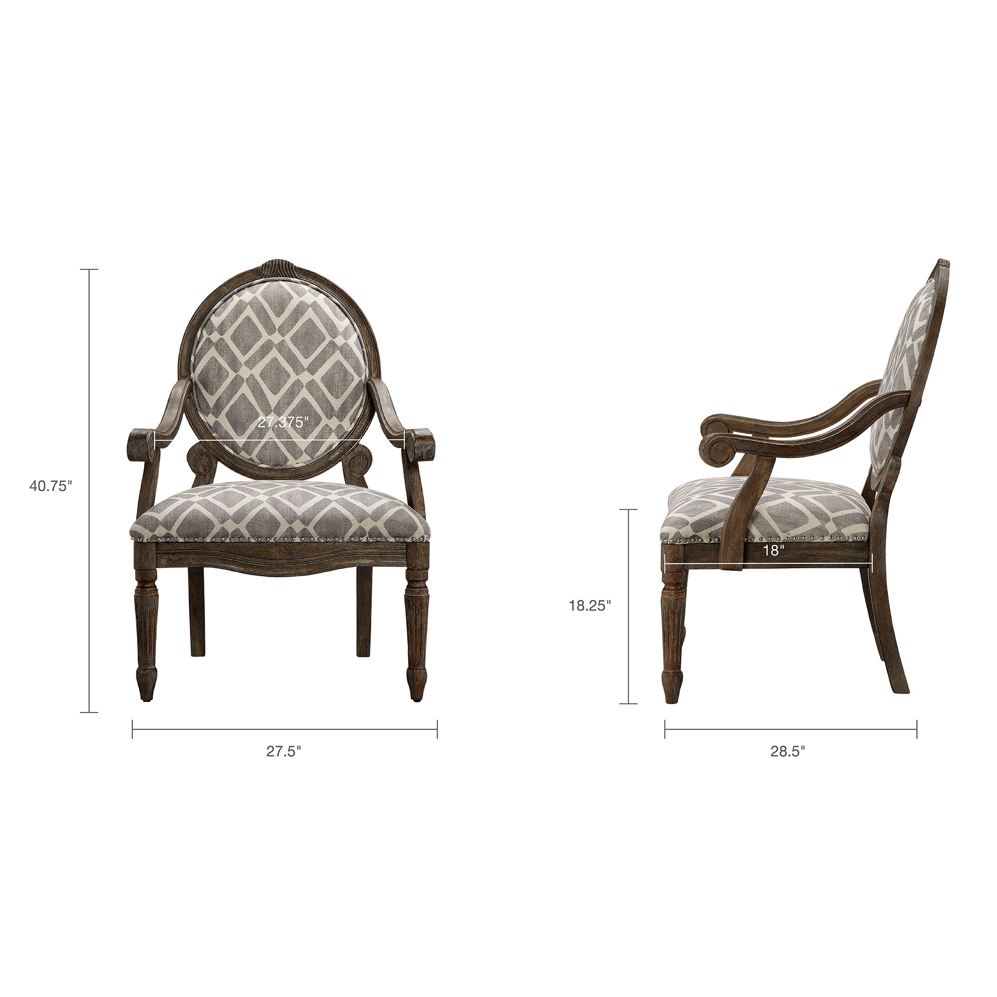 Brentwood Exposed Wood Arm Chair - Brown/ Grey