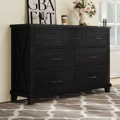 Rustic Farmhouse Style Solid Pine Wood Seven-Drawer Dresser