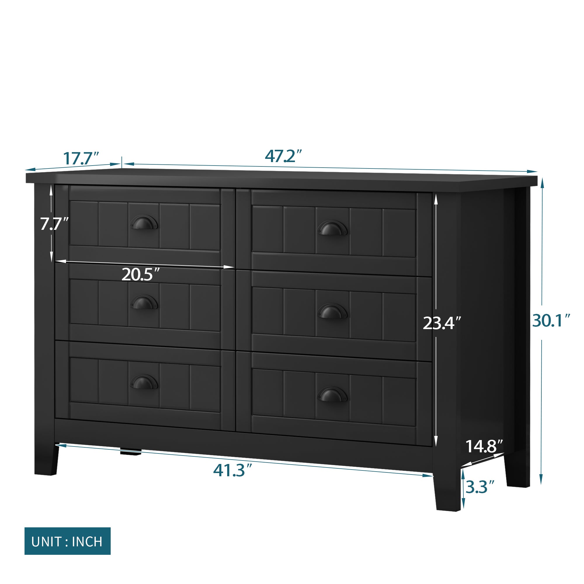 Retro Classic Style 6 Drawer - Black