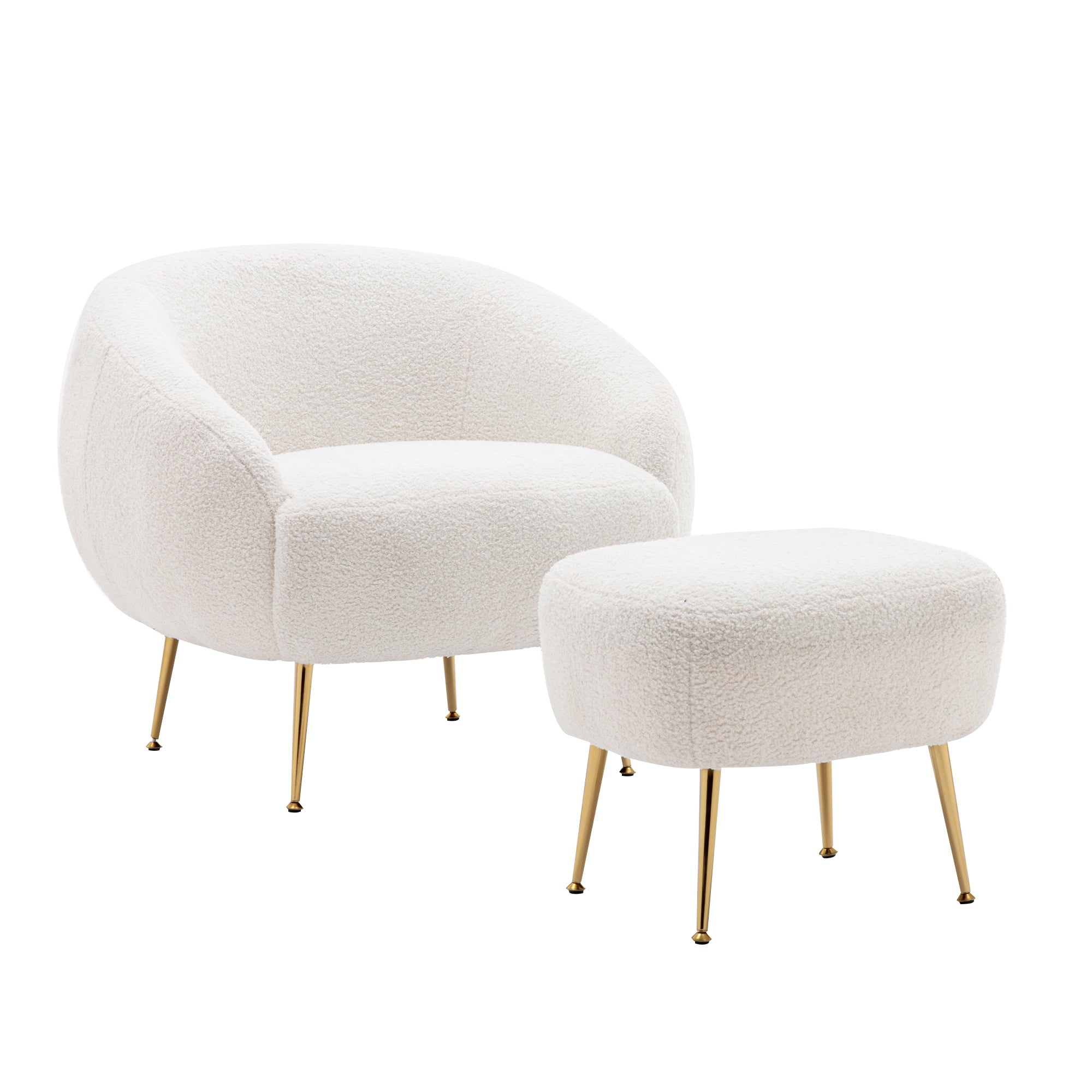Modern Teddy Short Plush Comfy Armchair with Ottoman - White
