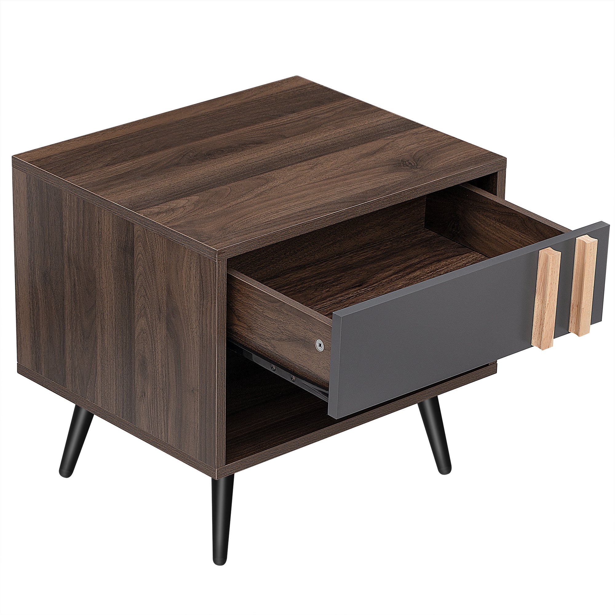 Wooden Nightstand  End Table for Bedroom - Gray+Walnut