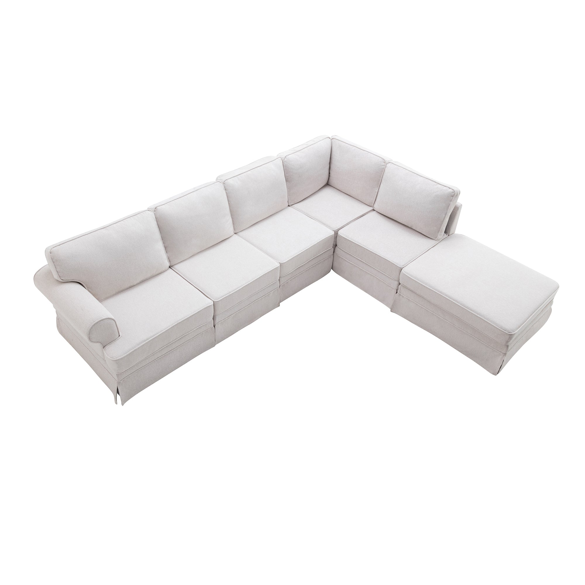 109.4" Fabric Upholstered Modular Sofa Collection, Sectional Couch with removable Ottoman  - Light Beige