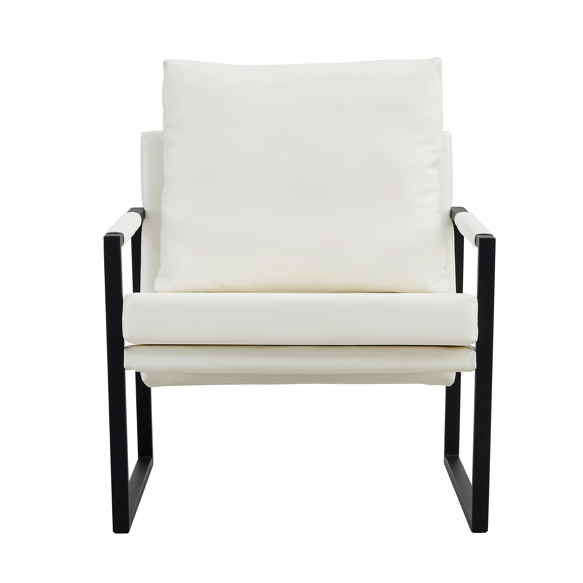 Modern Sofa Chair - White PU Leather + Metal Frame + Foam