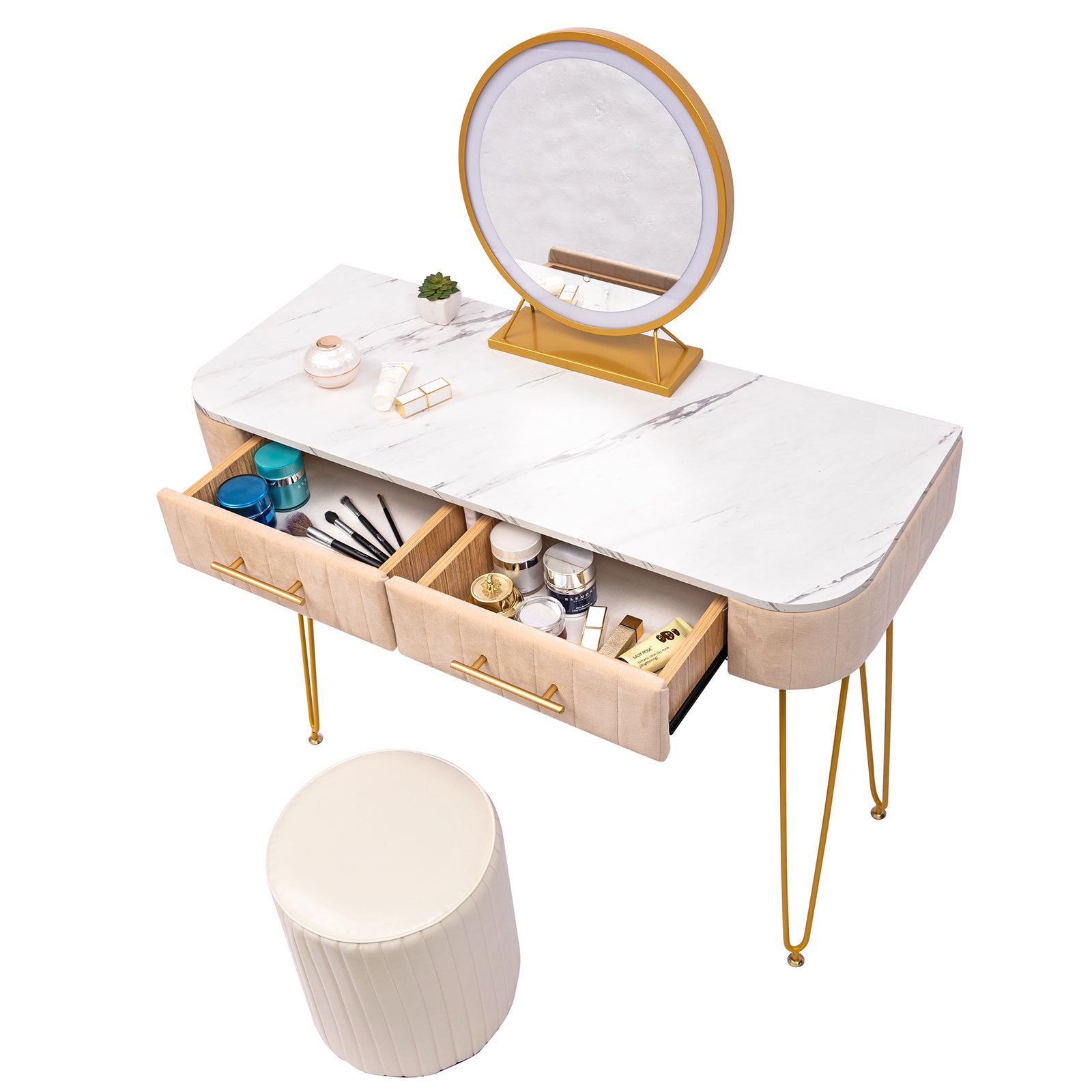 Length Flannel Soft Roll Makeup Vanity Set - White Oak