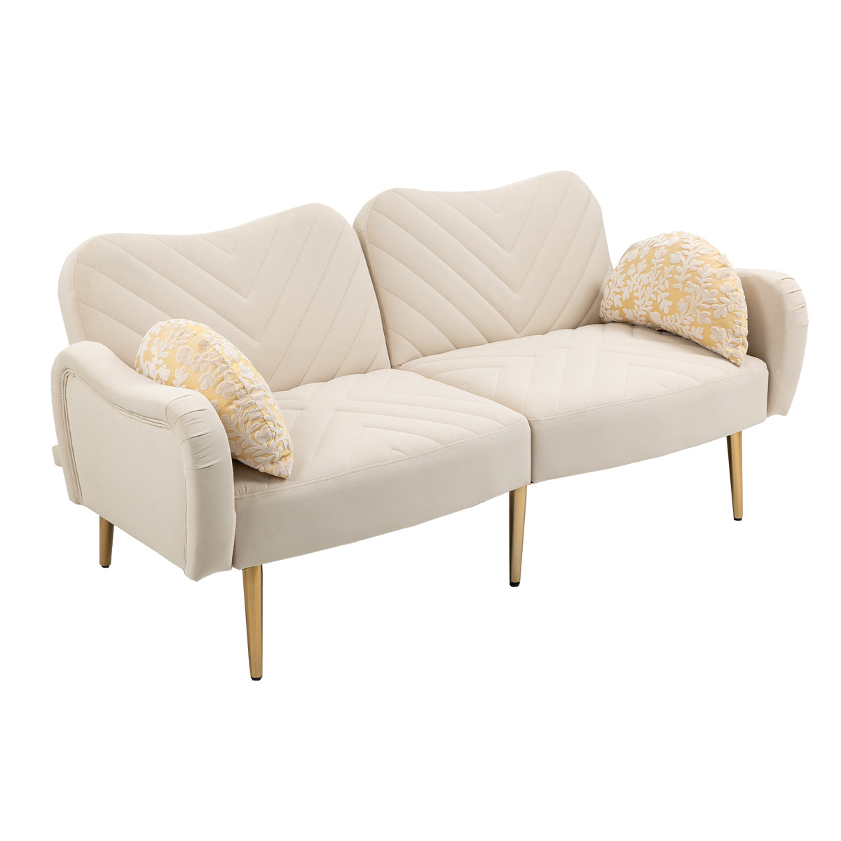 Loveseat Armrest 65 inch Modern Velvet Sofa with 2 Bolster Pillows - Beige