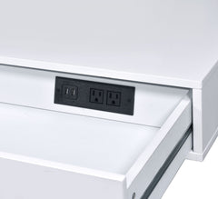 Contemporary Built-in USB Port Writing Desk - White High Gloss & Chrome Finish