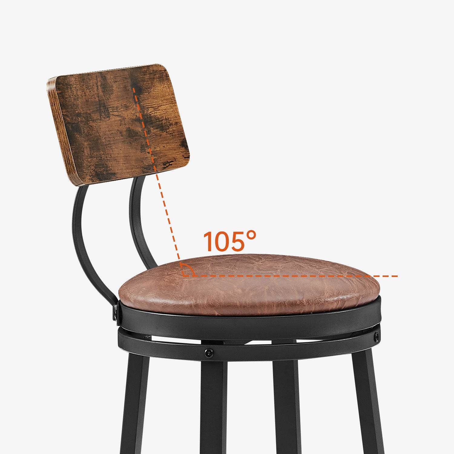 High Bar Stool With Backrest PU Soft Seat Cushion and Footrest (Set of 2) - Rustic Brown