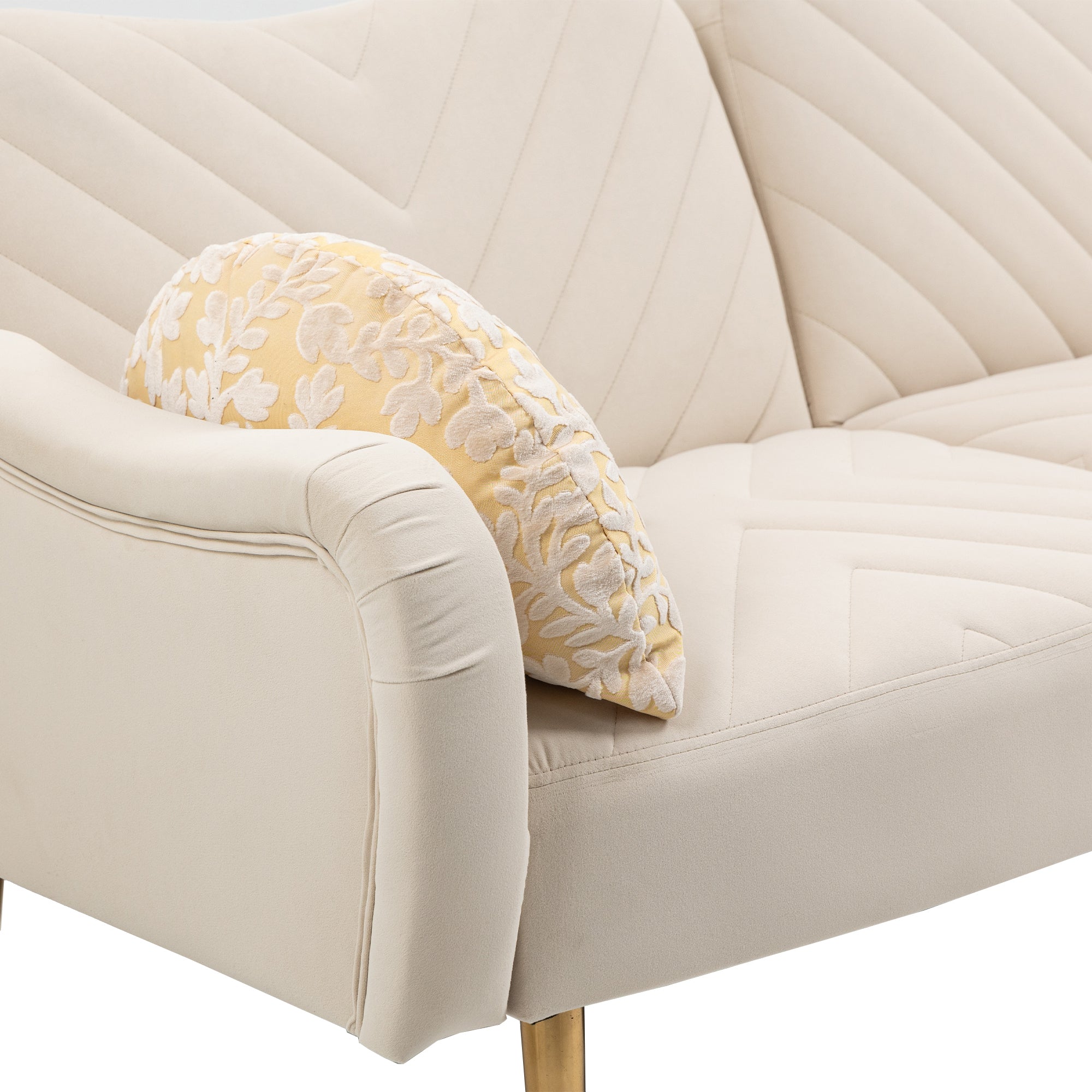 Loveseat Armrest 65 inch Modern Velvet Sofa with 2 Bolster Pillows - Beige