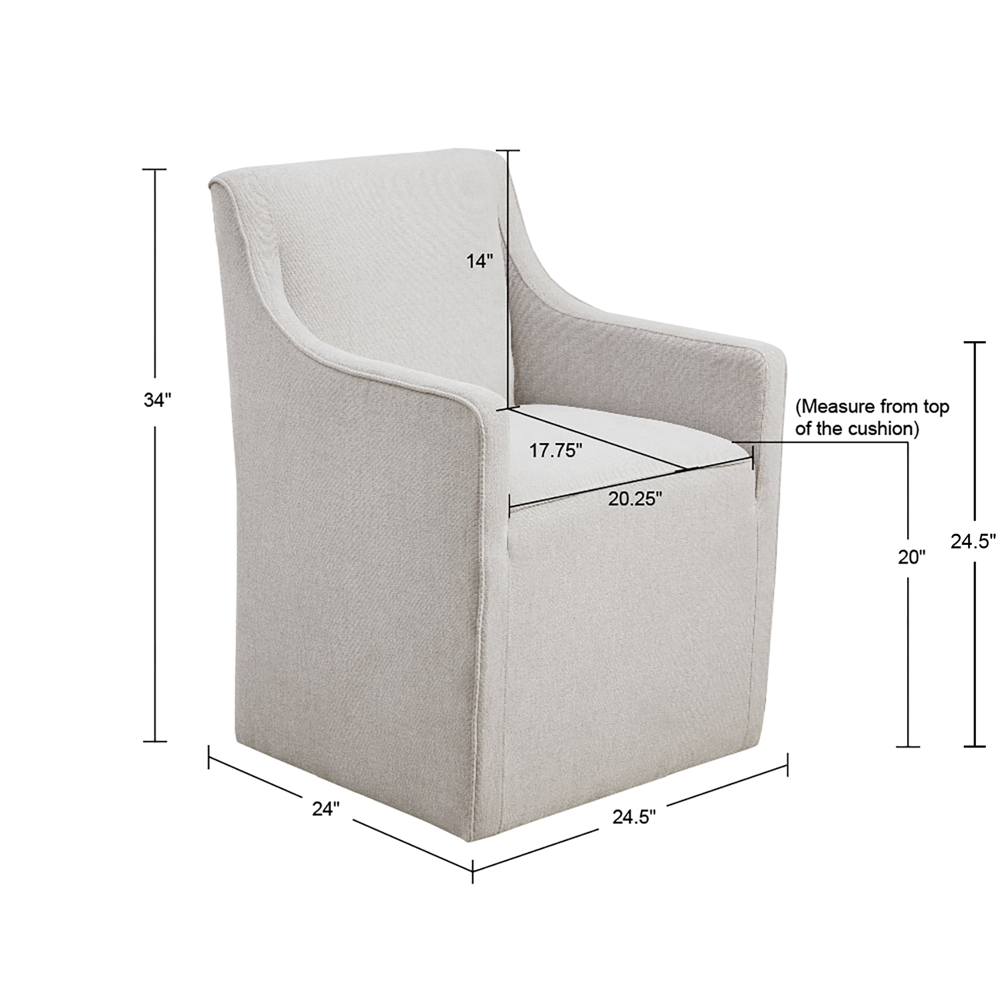Slipcover Dining Arm Chair with Casters - Grey