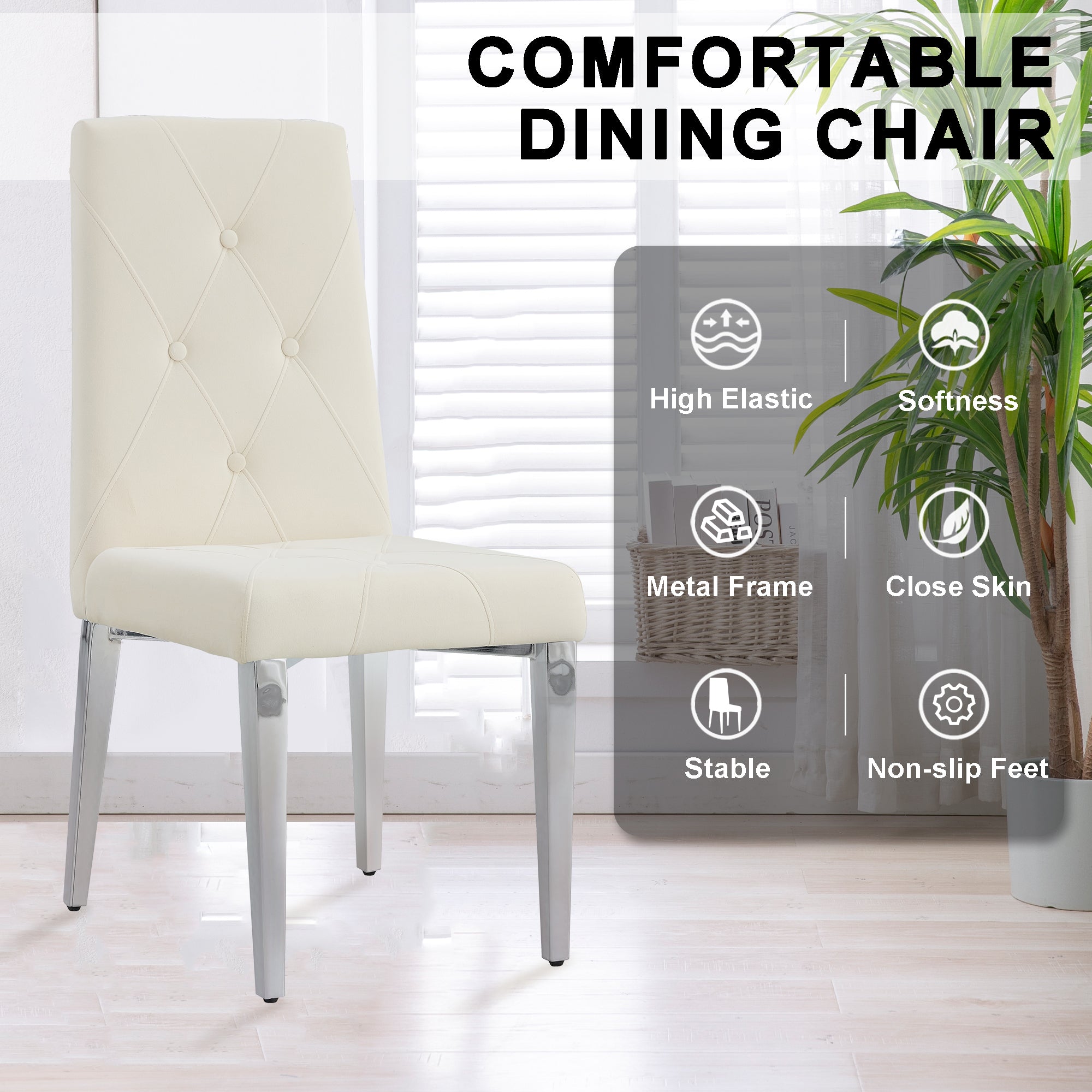Modern Style Kitchen Upholstered High backrest Dining Chairs (Set of 2) - Beige