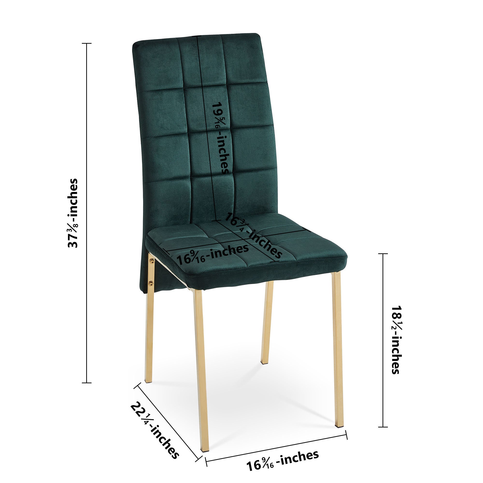Modern Velvet High Back Nordic Dining Chairs with Golden Color Legs (Set Of 4) - Green