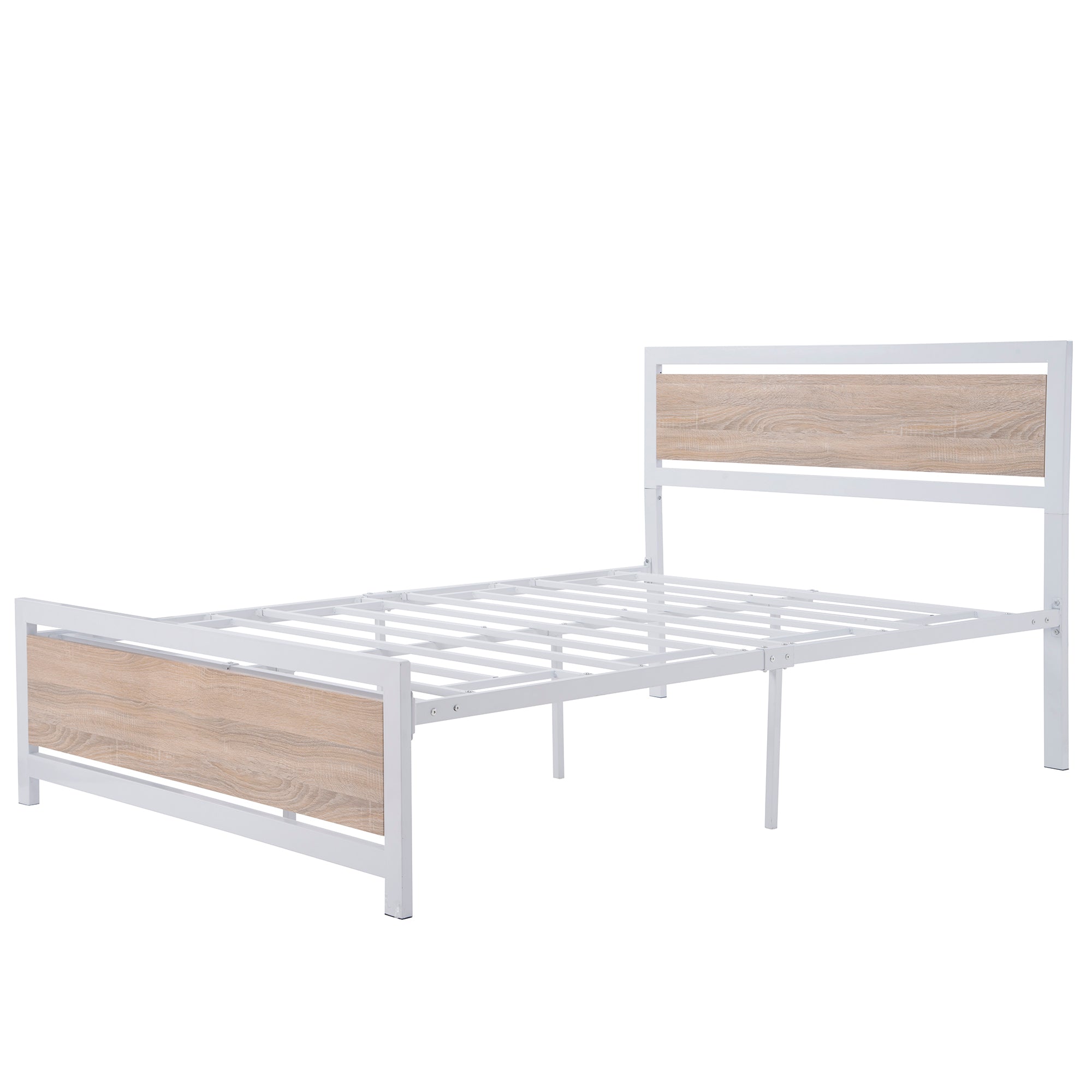 Full Size Platform Bed No Box Spring Needed- White
