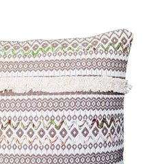Handcrafted Square Jacquard Cotton Accent Throw Pillow, Vintage Applique Embroidery - Brown & White
