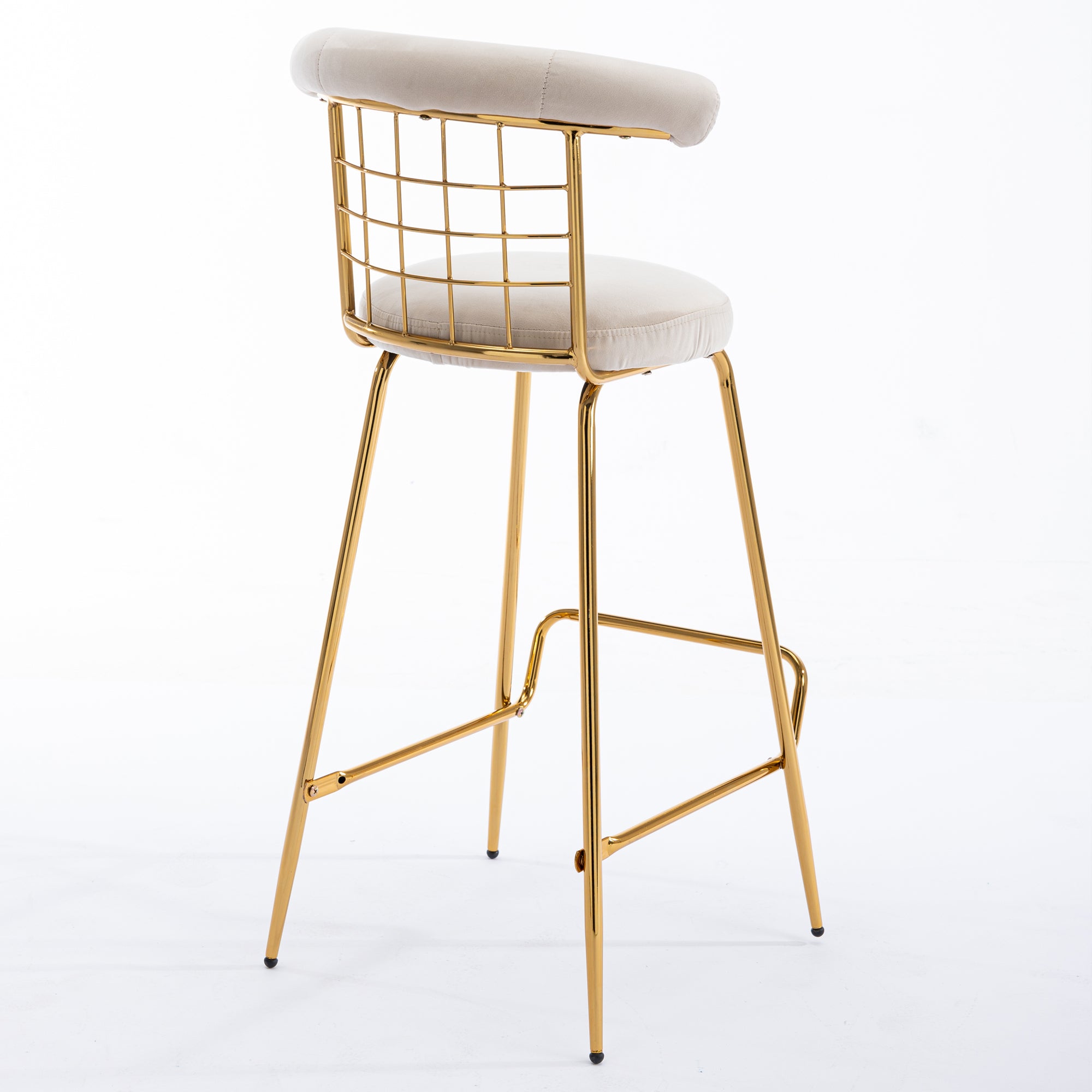 Luxury Velvet High Bar Stool with Metal Legs and Soft Back with Metal Legs (Set of 2) -Beige