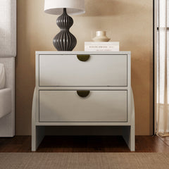 Retro Style Rubber Wood Venner Two-Drawer Bed Side Table Nightstand End Table - Antique White