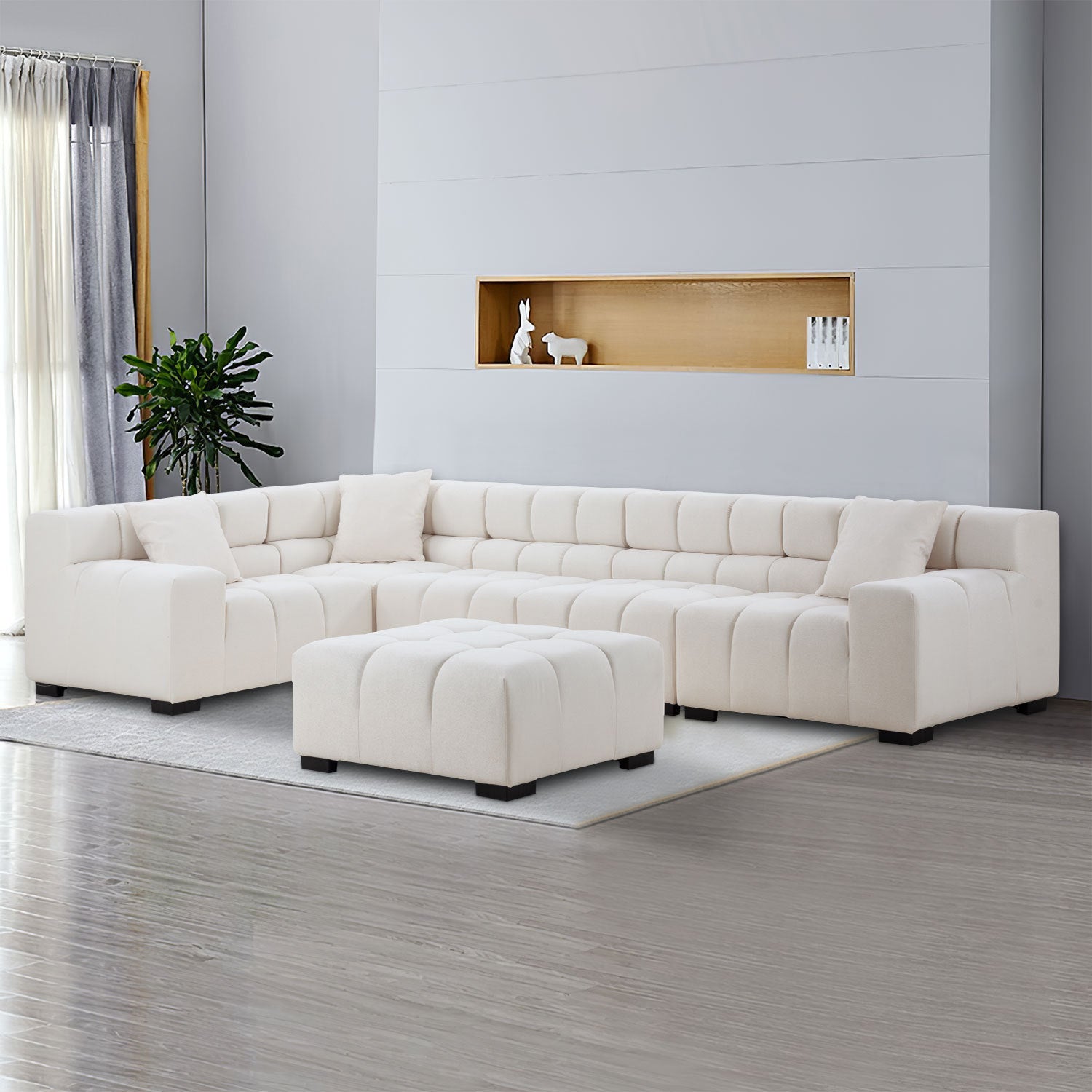 Modular Seating Sofa Couch with Ottoman - Beige