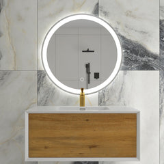 MAICOSY 24" Round LED Bathroom Mirror Vanity Makeup Bluetooth Antifog Dimmable