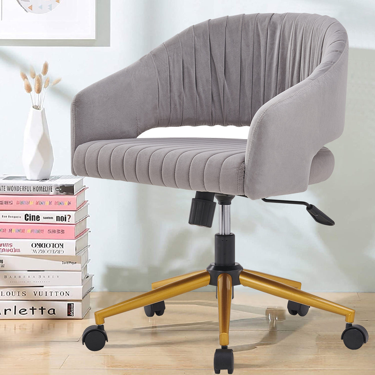 Modern Swivel High Quality Velvet Office Desk Chair - Grey